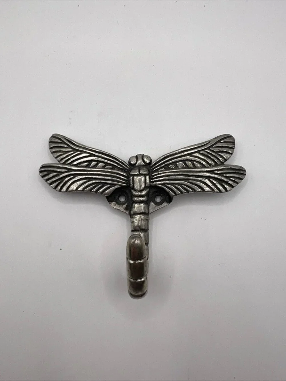 Vintage Dragonfly Wall Hook Silver Pewter | Key Coat Hat Hook 4”
